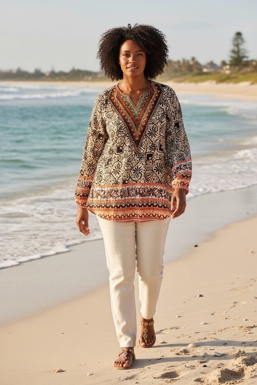 Cocomo Boho Tunic Blouse Womens 2X Indie Femme Floral Studded Artsy